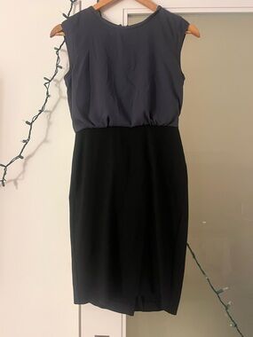 LOFT Two-Tone Midi Sheath Dress in Navy and Black